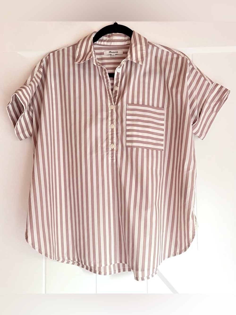 Madewell Oversized Striped Shirt XXS Mauve White